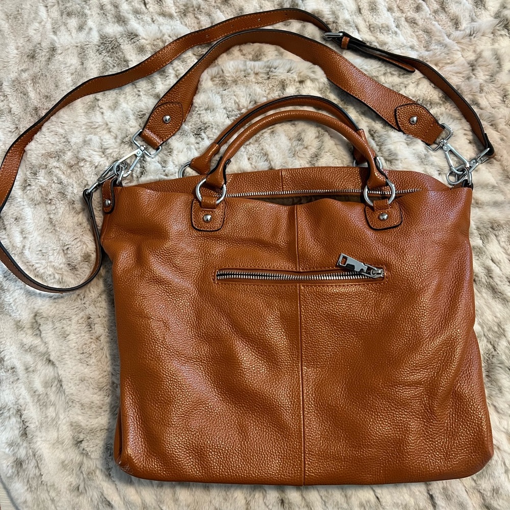 Brown pebble faux leather handbag
